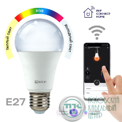 Лампа светодиодная Умная Connect 8Вт грушевидная RGBW E27 220-240В WIFI EKF slwf-e27-rgbw