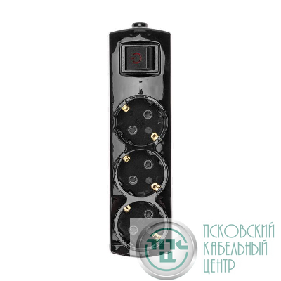 Колодка 3-м с заземл. PREMIUM с выкл. черн. Rexant 13-4405