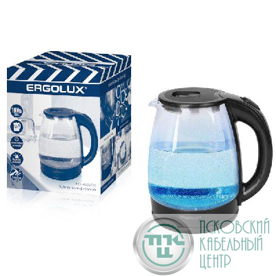 Чайник стеклянный ELX-KG06-C02 черн. ПРОМО Ergolux 14923