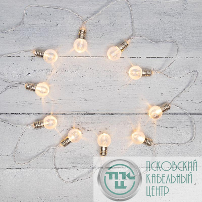 Гирлянда светодиодная "Лампочки" 1.5м 10LED тепл. бел. провод ПВХ бел. прозр. элементы питания 2хAA (не в компл.) Neon-Night 304-015