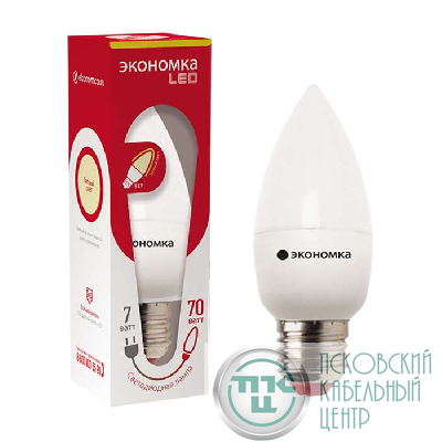 Лампа светодиодная CN 7Вт свеча 3000К тепл. бел. E27 540лм 220-240В ЭКОНОМКА Eco_LED7wCNE2730
