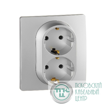 Розетка 2-м СП Etika 16А IP20 250В 2P+E с заземл. немецк. стандарт винт. клеммы в сборе алюм. IEK 672423