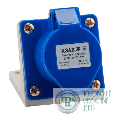 Розетка 113 16А 220В AC 2P+PE 6ч для монтажа на поверхность IP44 КЭАЗ 222746