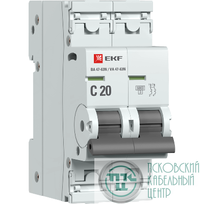 Выключатель автоматический модульный 2п C 20А 6кА ВА 47-63N PROxima EKF M636220C