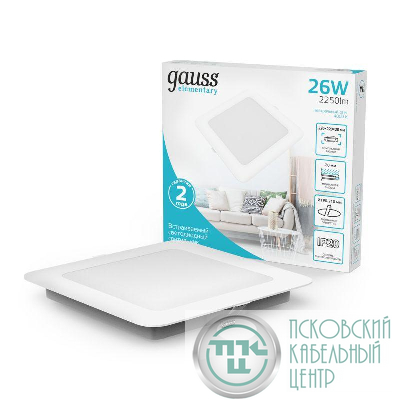 Светильник светодиодный Elementary Downlight 26Вт 4000К 2250лм 170-260В IP20 220х26 квадрат монтаж бел. GAUSS 998520224