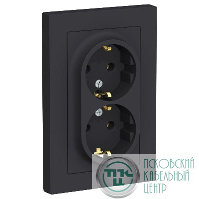 Розетка 2-м СП AtlasDesign 16А IP20 с заземл. в сборе карбон SE ATN001024