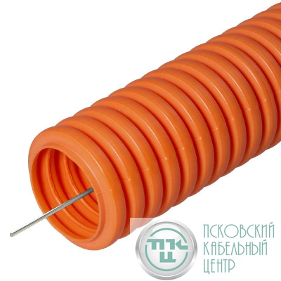 Труба гофрированная ПНД легкая d32мм с протяжкой 350 Н безгалоген. (HF) оранж. (уп.25м) Промрукав PR.023261