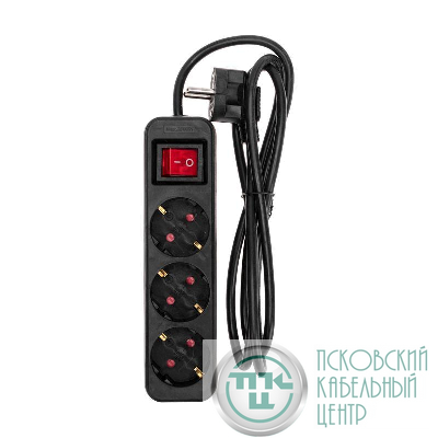 Удлинитель 3х1.5м с заземл. STANDARD 3х1кв.мм с выкл. черн. Rexant 13-4018