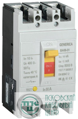 Выключатель автоматический 3п 80А 18кА ВА66-31 GENERICA SAV10-3-0080-G