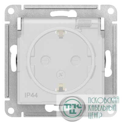 Розетка 1-м СП AtlasDesign Aqua 16А IP44 с заземл. защ. шторки с крышкой механизм бел. SE ATN440146
