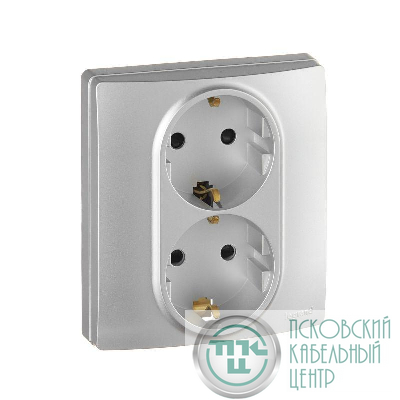 Розетка 2-м СП Etika 16А IP31 250В 2х2P+E с заземл. защ. шторки немецк. стандарт безвинт. клеммы алюм. IEK 672433