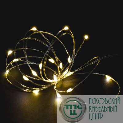 Гирлянда "Роса" 2м 20LED тепл. бел. IP20 провод прозр. шнур 0.3м 2AA IEK LGDB500-1-020-02-T-B-20