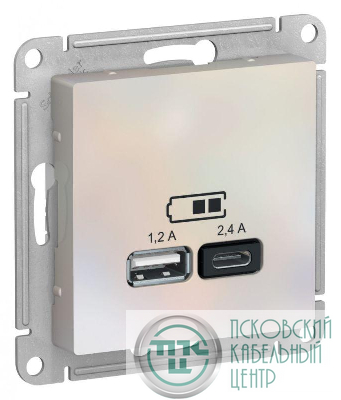 Механизм розетки USB AtlasDesign тип A+C 5В/2.4А 2х5В/1.2А жемчуж. SchE ATN000439