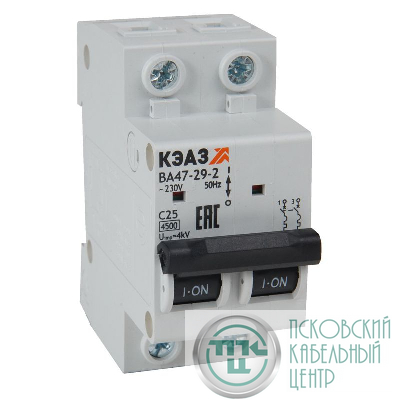 Выключатель автоматический модульный 2п C 4А 4.5кА ВА47-29-2C4-УХЛ3 КЭАЗ 318249