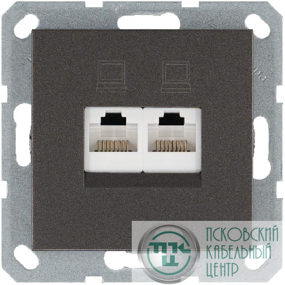 Розетка компьютерная 2-м RJ45 IP20 кат. 5E механизм мокко Jasmart G6106Z