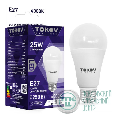 Лампа светодиодная 25Вт А60 4000К Е27 176-264В TOKOV ELECTRIC TKE-A60-E27-25-4K