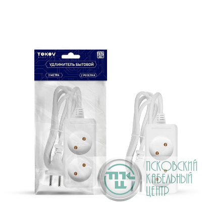 Удлинитель 2х3м без заземл. 10А 2х0.75 TOKOV ELECTRIC TKE-C01-BU2-3-075