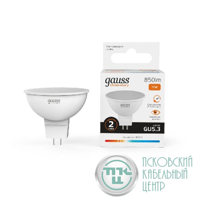 Лампа светодиодная Elementary 11Вт MR16 софит 3000К тепл. бел. GU5.3 850лм GAUSS 13511