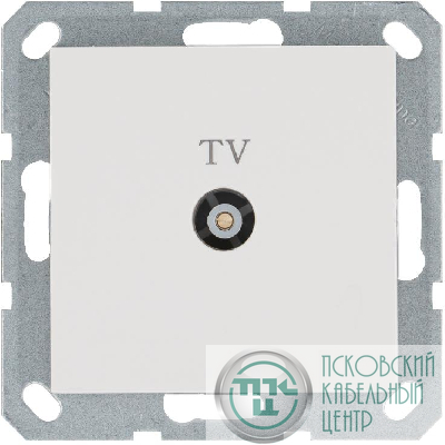 Розетка телевизионная проходная TV Ф9.5мм механизм бел. глянцевый Jasmart G6002W