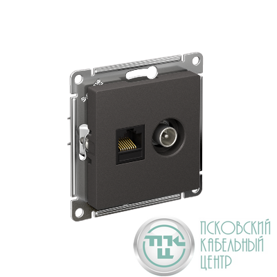 Розетка компьютерная + телевизионная 2-м СП AtlasDesign RJ45 кат.5E + TV механизм базальт SE ATN001489