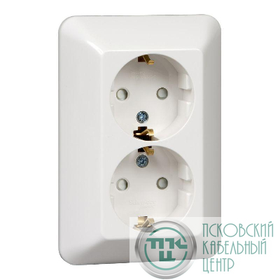 Розетка 2-м СП Прима 16А 250В защ. шторки с заземл. (опт. упак.) бел. SchE RS16-212-B