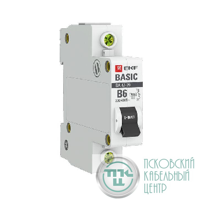 Выключатель автоматический модульный 1п B 6А 4.5кА ВА 47-29 Basic EKF mcb4729-1-06-B