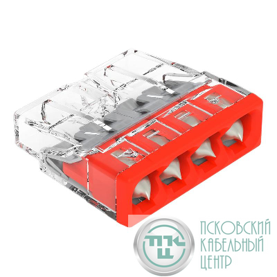 Клемма 4-х проводная 4х(0.5-2.5мм) для распред. коробки (с контактн. пастой "Alu-Plus") (уп.100шт) WAGO 2273-244