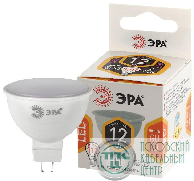 Лампа светодиодная MR16-12W-827-GU5.3 (диод софит 12Вт тепл GU5.3) (10/100/4000) ЭРА Б0040887