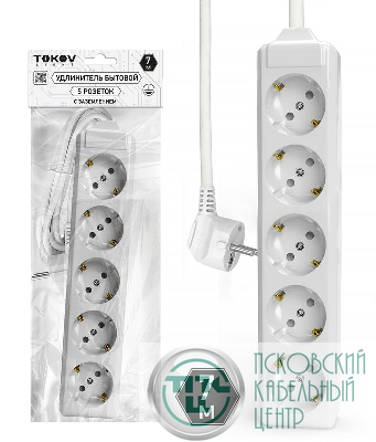 Удлинитель 5х7м с заземл. 10А 3х1.5 TOKOV ELECTRIC TKL-C01-BU5-7-1.5-Z