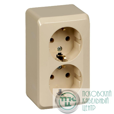 Розетка 2-м ОП Этюд 16А IP20 250В с заземл. без защ. шторок крем. SE PA16-007K