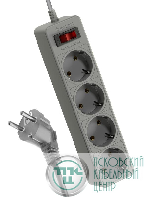 Удлинитель с сетевым фильтром 4х1.5м с заземл. 10А IP20 2.2кВт 3х0.75 с предохранителем с выкл. с индикатором сети КОСМОС FKsm1.5m-4g(G)