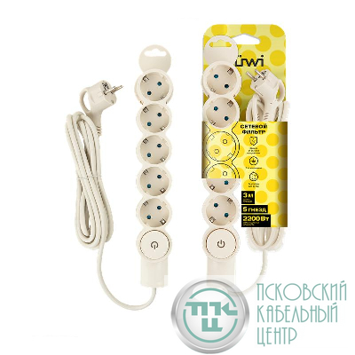 Фильтр сетевой 5х3м с/з с выкл 2кВт 10А/2 сл. кость Duwi 32572 7