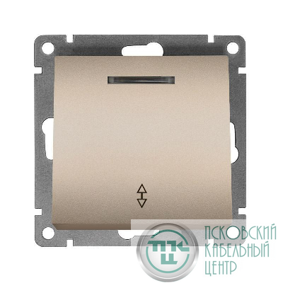 Переключатель проходной 1-кл. СП Афина 10А IP20 с подсветкой механизм шампань Universal A0125-Br