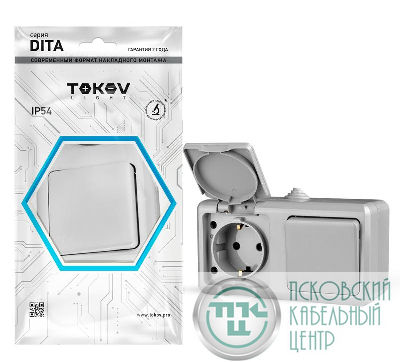 Блок ОП Dita (розетка 16А 250В с заземл. + 1-кл. выкл. 10А) IP54 сер. TOKOV ELECTRIC TKL-DT-V1RZ-C06-IP54