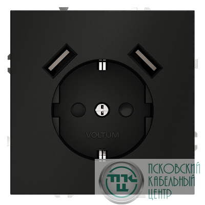 Розетка 1-м СП S70 16А с USB A+A с заземл. защ. шторки механизм черн. матов. Voltum VLS040408
