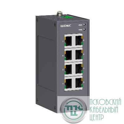 Коммутатор промышленный неуправляемый 8х10/100Base-T(X) портов RJ45 12-48В DC/18-30В AC с резервированием DKC N1000-8T-P2