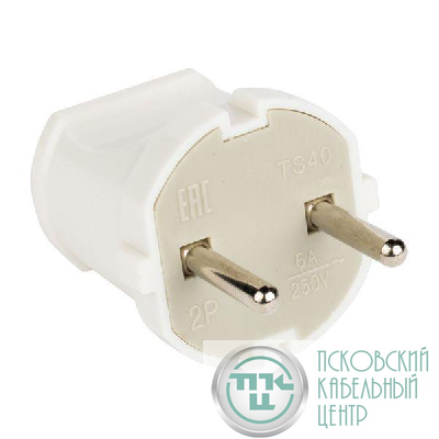 Вилка прямая 6А 250В без заземл. бел. EKF AVP6-10