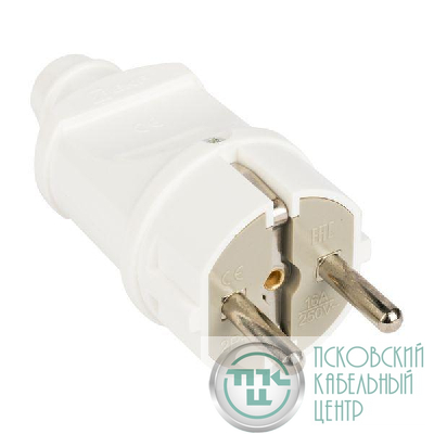 Вилка прямая 16А 250В с заземл. бел. EKF AVP16-10