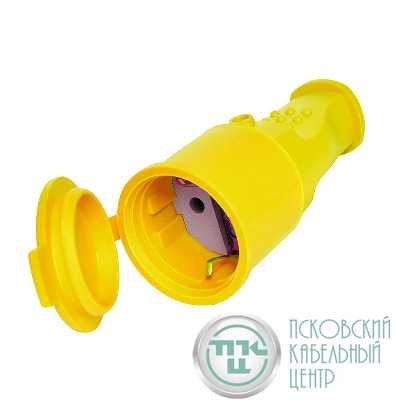 Разъем штепсельный 16А IP44 250В (еврослот) с заземл. каучук желт. Universal 3088