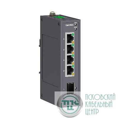 Коммутатор промышленный неуправляемый 1х100Base-X SFP слот: 4х 10/100Base-T(X) портов RJ45 12-48В DC/18-30В AC с резервированием DKC N1000-1SFP4T-P2