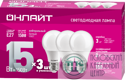 Лампа светодиодная 90 607 OLL-A60-15-230-4K-E27-PACK3 ОНЛАЙТ 90607