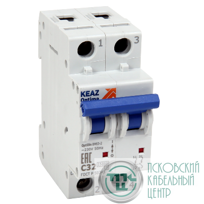 Выключатель автоматический модульный 2п C 16А 10кА OptiDin ВМ63-2C16-15-УХЛ3 КЭАЗ 341920