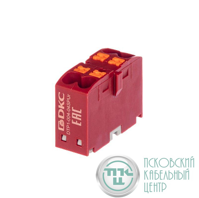 Блок распределительный зажим push-in 4 точки подключения 2.5кв.мм красн. DKC DTP1-004-04SPUR