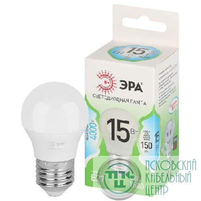 Лампа светодиодная GREEN LINE P45-15W-840-E27 GL 15Вт шар 4000К яркий свет бел. E27 Эра Б0066996