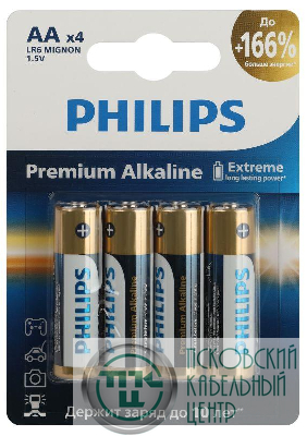 Элемент питания алкалиновый AA/LR6 1.5В Premium (блист. 4шт) Philips Б0062753