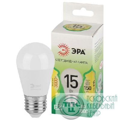 Лампа светодиодная GREEN LINE P45-15W-830-E27 GL 15Вт шар 3000К свет тепл. E27 Эра Б0067038