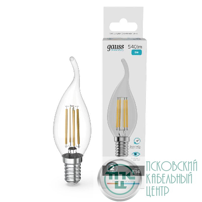 Лампа светодиодная филаментная Filament Elementary 8Вт свеча на ветру 4100К Е14 540лм GAUSS 42128