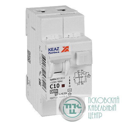 Выключатель автоматический дифференциального тока 2п OptiDin D63-22C10-AC-У3 C10 30мА 4.5кА с защитой от сверхтоков КЭАЗ 328097
