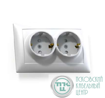 Розетка 2-м СП Селена РС16-401 16А IP20 с заземл. защ. шторки бел. Кунцево 8122