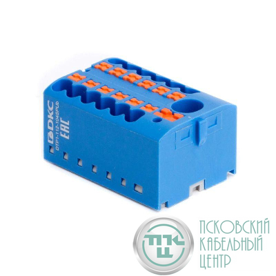 Блок распределительный зажим push-in 1 ввод 6кв.мм 12 точек подключения 25кв.мм син. DKC DTP1-112-104SPUB